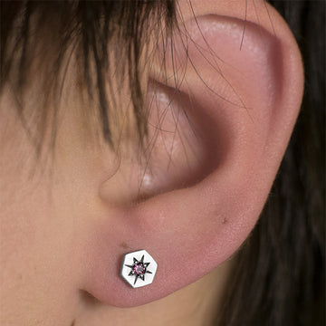 Hexagon Stud Earring with Star Set Stone