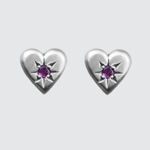 Heart Stud Earring with Star Set Stone