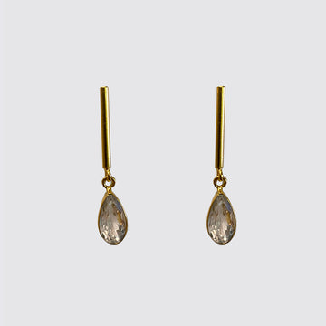 Bar Stud with Faceted Stone Tear Drop Earring