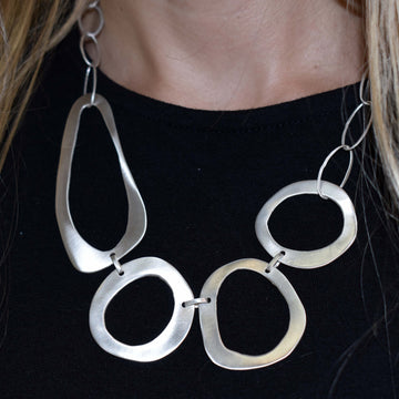 Abstract Hammered Cut-Out Circle Bib Necklace