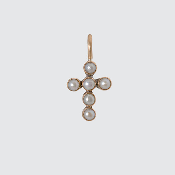 Tiny Pearl Cross Gold Charm – Jane Diaz NY