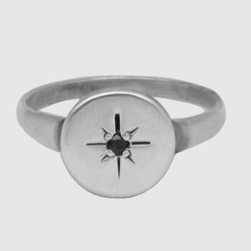 Disc with Star Set Stone Ring