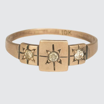 Triple Square Gold Ring with Star Set Diamonds