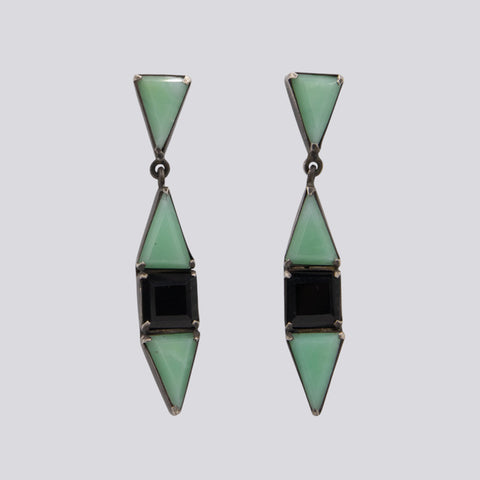 Chrysoprase and Black Onyx Dangle Earrings - EARRINGS 40