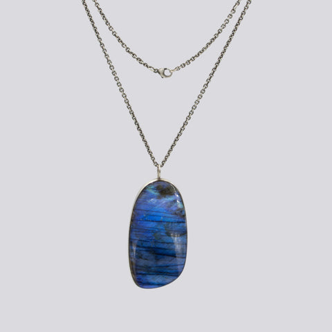 Large Labradorite Pendant Necklace - NECKLACE 8