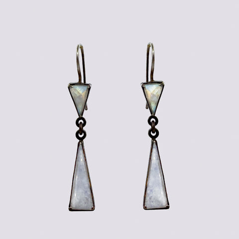 Deco Drop Earrings with Faceted Stone Triangles