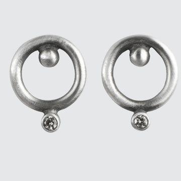 Small Circle Stud Earring with Ball and Stone