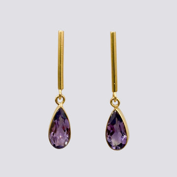Bar Stud with Faceted Stone Tear Drop Earring
