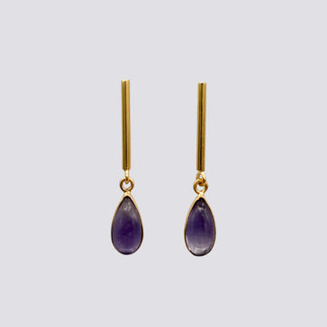 Bar Stud with Cabochon Stone Tear Drop Earring