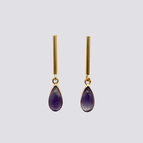 Bar Stud with Cabochon Stone Tear Drop Earring