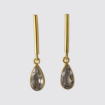 Bar Stud with Faceted Stone Tear Drop Earring