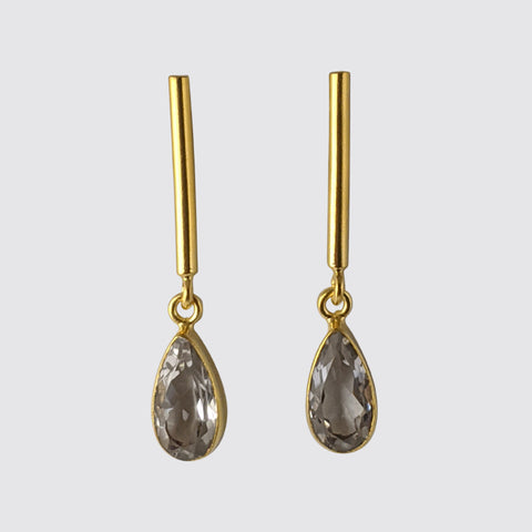 Bar Stud with Faceted Stone Tear Drop Earring