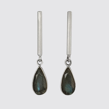 Bar Stud with Faceted Stone Tear Drop Earring