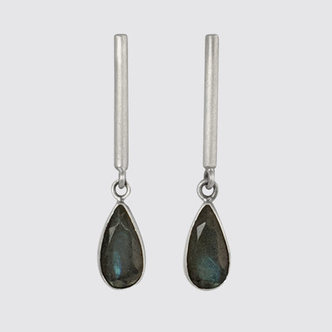 Bar Stud with Faceted Stone Tear Drop Earring