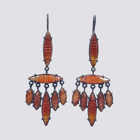 Faceted Banded Carnelian Marquise Stone Chandelier Earrings - EJ2240