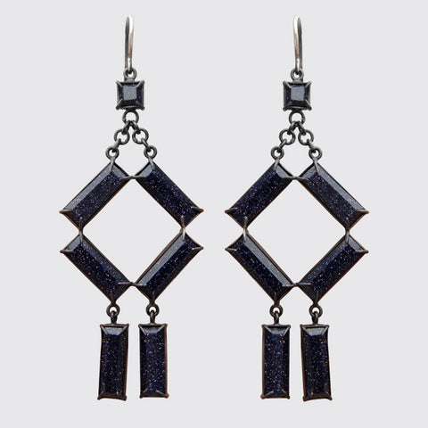 Large Faceted Baguette Deco Chain Drop Earrings - EJ2244