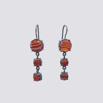 Graduated Faceted Round Banded Carnelian Drop Earrings - EJ2247