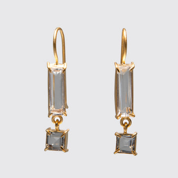 Faceted Baguette Drop with Square Dangle Earrings - EJ2249
