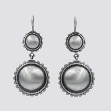 Domed Disc Drops with Scalloped Edge Earrings - EJ2272