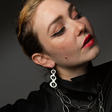 Long Wavy Earrings with Ball Dangles- EJ2308