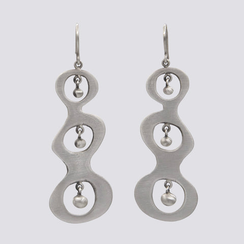 Long Wavy Earrings with Ball Dangles- EJ2308