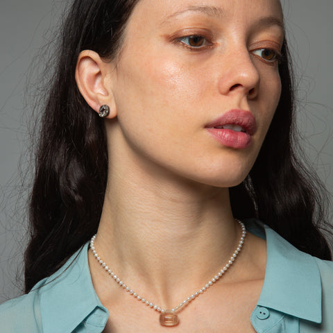 Knotted Pearl Necklace with Antique Amulet - KNTPRL-26