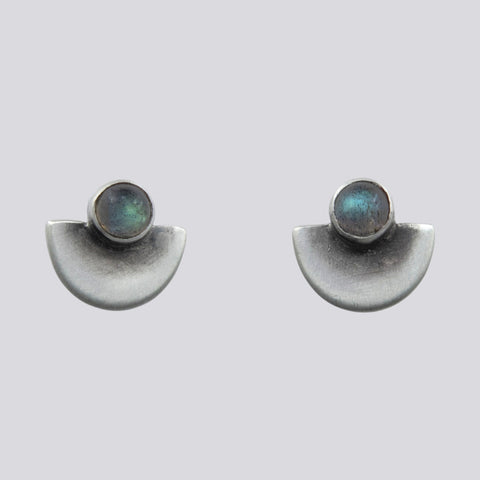 Half Disc with Cabochon Stone Stud Earrings - EJ2316