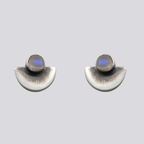 Half Disc with Cabochon Stone Stud Earrings - EJ2316