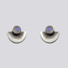 Half Disc with Cabochon Stone Stud Earrings - EJ2316