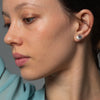 Half Disc with Cabochon Stone Stud Earrings - EJ2316