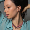 Half Disc with Cabochon Stone Stud Earrings - EJ2316