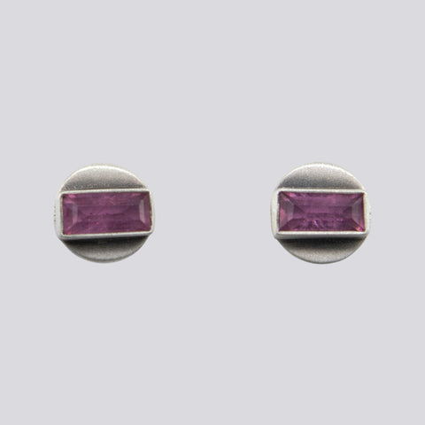 Baguette Stone and Disc Stud Earrings - EJ2317