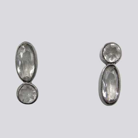 Oval and Round Faceted Stones Earrings - EJ2319