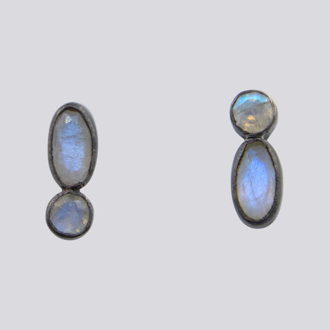 Oval and Round Faceted Stones Earrings - EJ2319