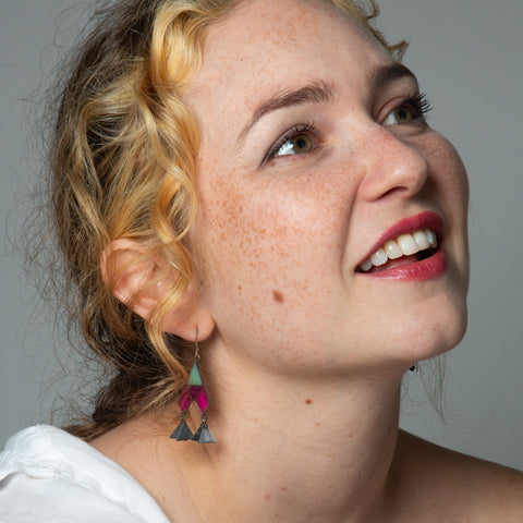 Chrysoprase and Ruby Jade Earrings with Dangles- EARRINGS 31