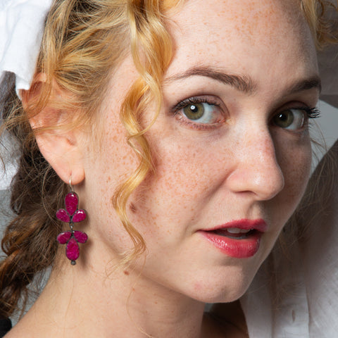 Ruby Jade Flower Drops with Dangles- EARRINGS 25