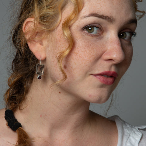 Smokey Quartz and Ruby Earrings- EARRINGS 17