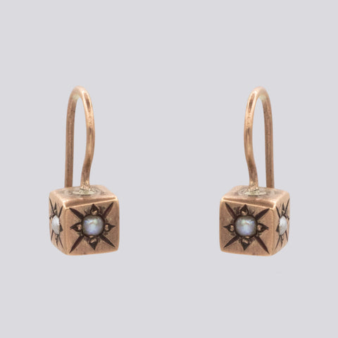 Star Set Pearl Cube Drop Earrings