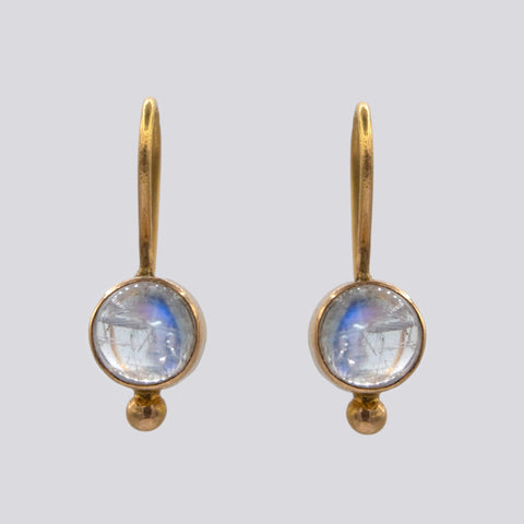18K Gold Rainbow Moonstone Drop Earrings
