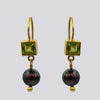 22K Gold Peridot Drops with Grey Pearl Dangles