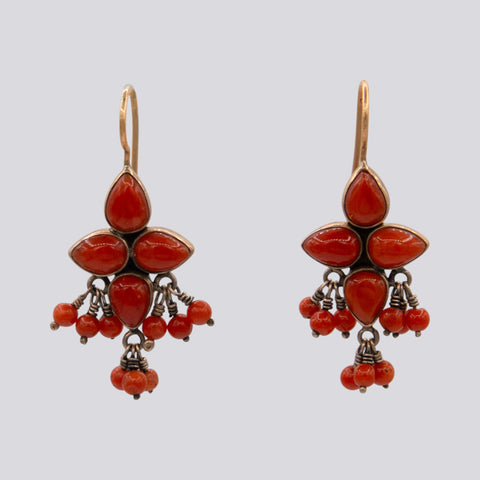 Coral Drop Earrings with Dangles