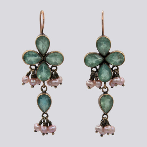 Apatite Earrings with Pearl Dangles
