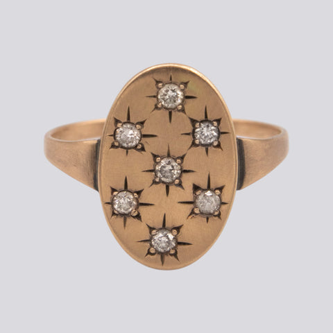 Seven Star Set Diamonds Gold Ring - Size 8