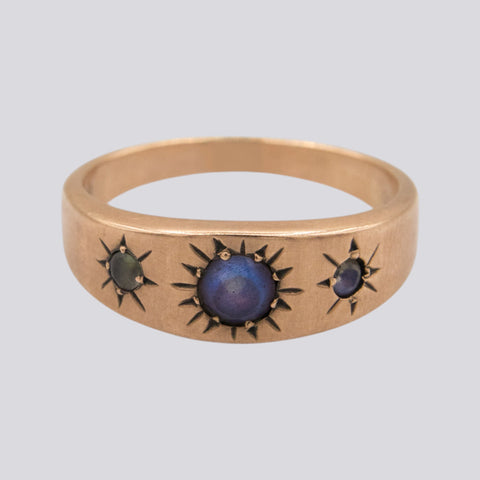 Star Set Labradorite Gold Ring - Size 7