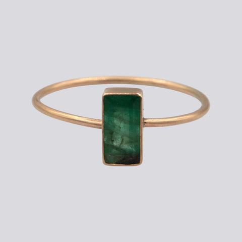 Emerald Baguette Gold Ring - Size 9