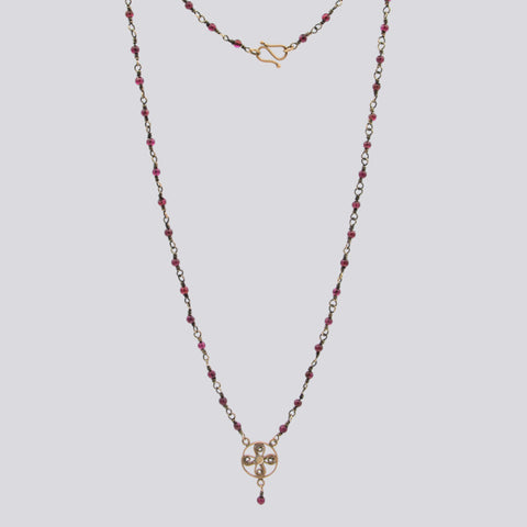 Garnet and 10K Gold Rosary Necklace
