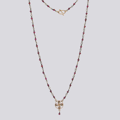 Garnet and 10K Gold Rosary Necklace