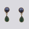 Grey Pearl Studs with Green Tourmaline Dangles