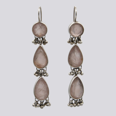 Large Rose Quartz Earrings With Dangles