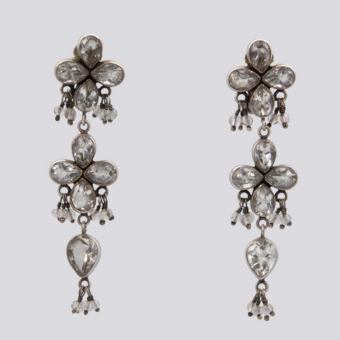 Large Faceted Clear Quartz Clip On Earrings